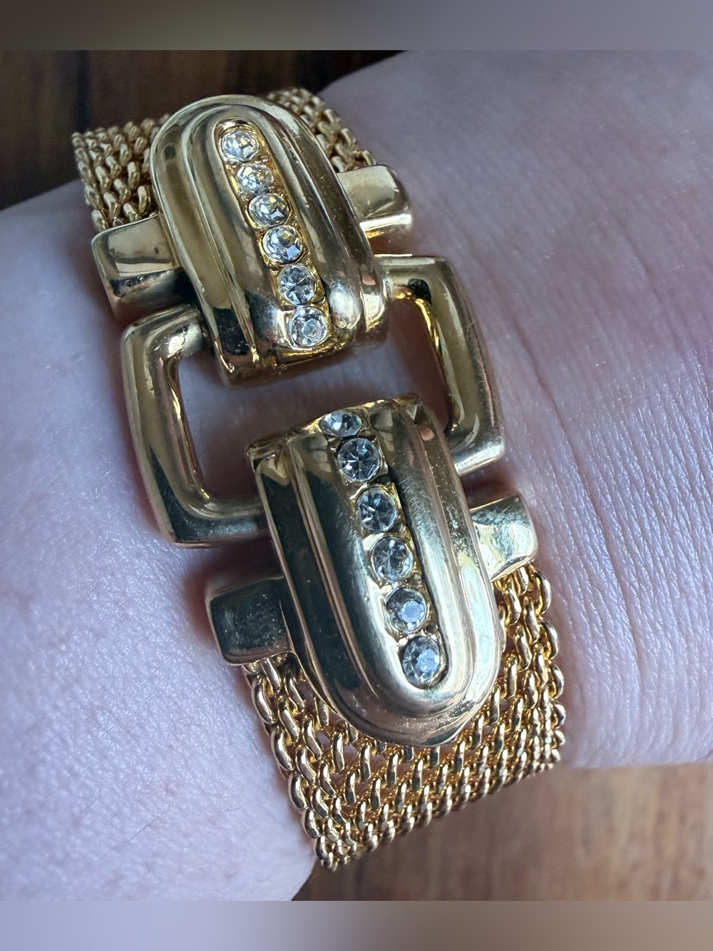 VTG Joan Rivers Gold-Tone Mesh Bracelet with Clear Rhinestones Statement